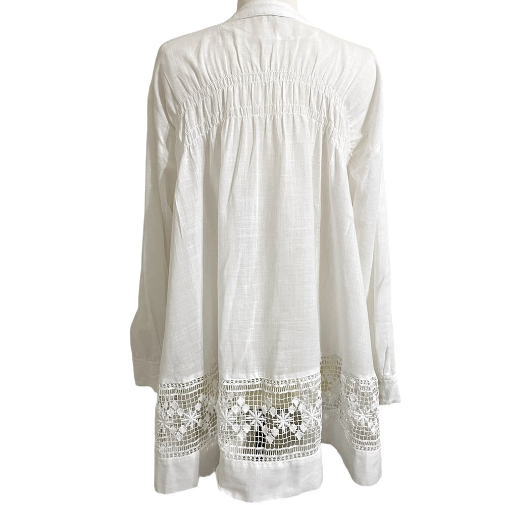 FREE PEOPLE Green Garden White Oversized Tunic Lace Edge Hem Lightly Sheer Top - Picture 6 of 16